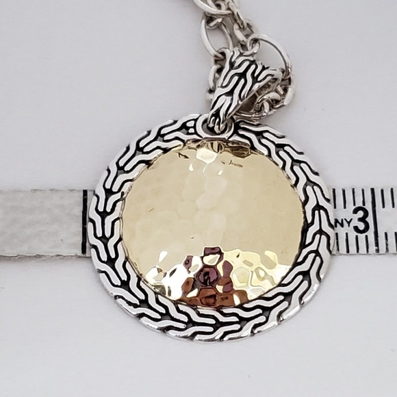 John Hardy 18K Yellow Gold Sterling Silver Palu Round Hammered Pendant N… - Picture 6 of 8